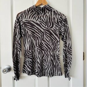 Shea Shimmies Zebra Print Mock Neck Long Sleeve Top Size S